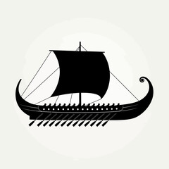 Viking Ship Silhouette with Rowers and Sail © bayu