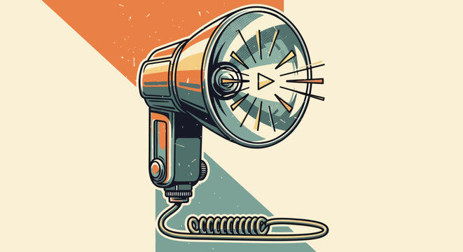 Vintage Camera Flash Gun with Retro Style Illustration