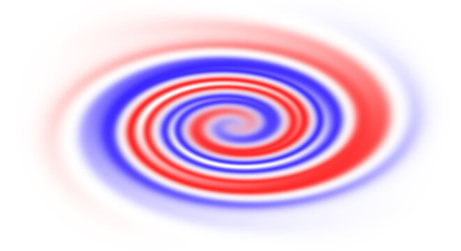 Glowing tight red and blue neon spiral vortex against transparent background, concept of dynamic energy and hypnotic motion
