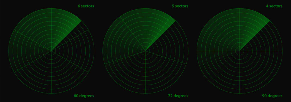 Sonar screen, military radar vector. 3d ship scanner, circle hud bg. Submarine digital compass and ui data signal. Graphic system of green airplane interface. Touch display for marine dashboard radio