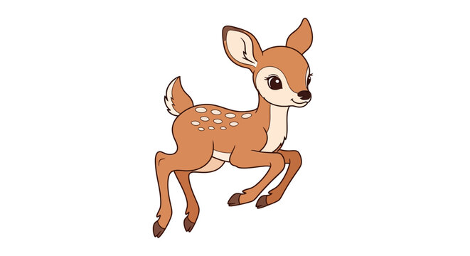 Cartoon deer with white spots running.