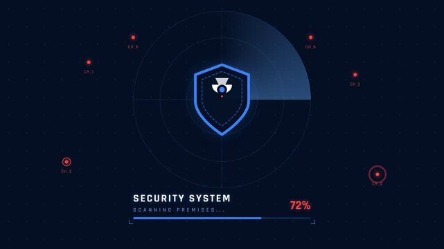 Augmented reality loading screen displays security shield with percentage