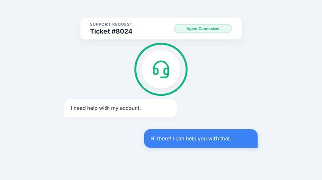 A customer support ticket interface displays a loading screen with a chat window and a quality control check.