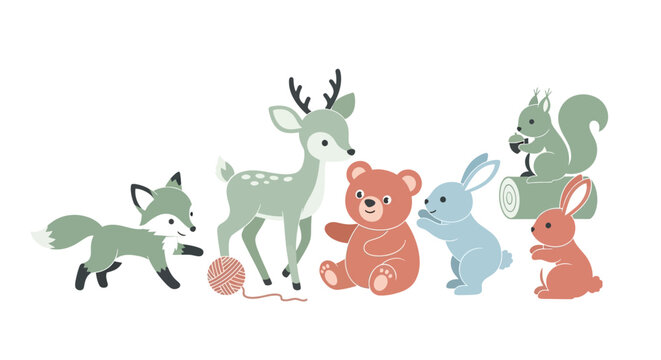 Colorful illustration of forest animals together.