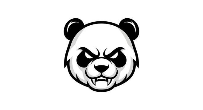 Angry panda bear cartoon face closeup.