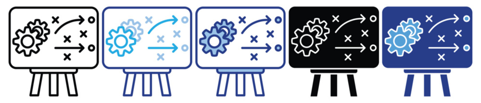 Operational plan icon set multiple style collection