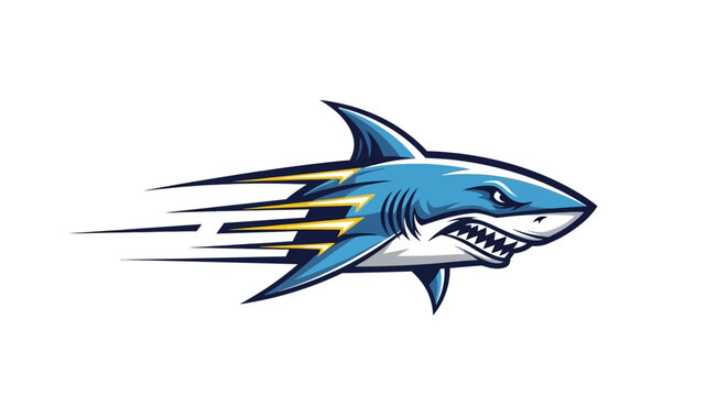 Blue shark with sharp teeth moving fast.