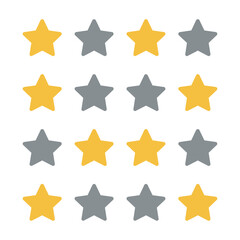 Fototapeta premium Collection of yellow and grey stylized star icons arranged in rows on a white background with a minimalist geometric design Minimalist graphic icon set