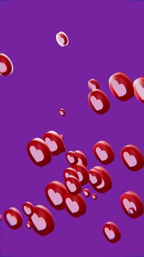 social media love heart like icons floating upwards, on purple background