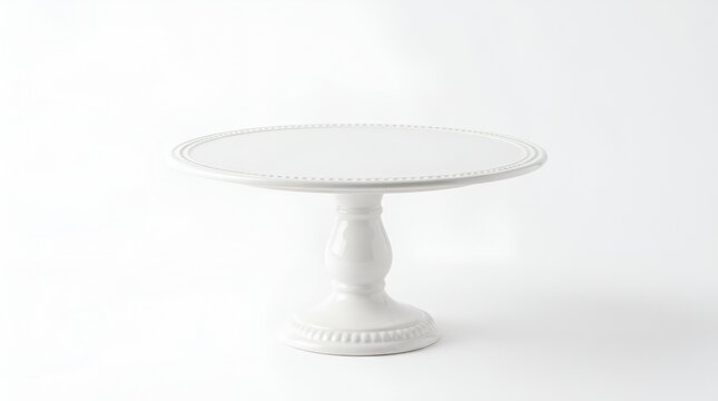 White ceramic pedestal cake stand on plain light background.