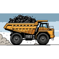 Heavy Duty Mining Dump Truck Loaded with Coal, Industrial Transport © nur