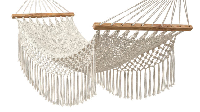 Macram&eacute; Hammock with Wooden Slats and Fringe Tassels - Relaxing Outdoor Swing