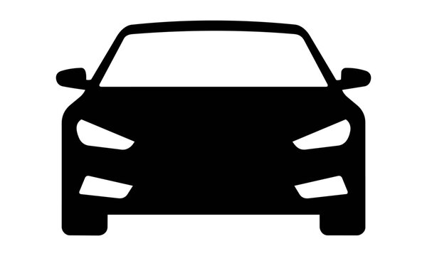 Minimalist front view silhouette of a sleek generic sedan car with symmetrical geometry isolated on white background Automotive transport concept