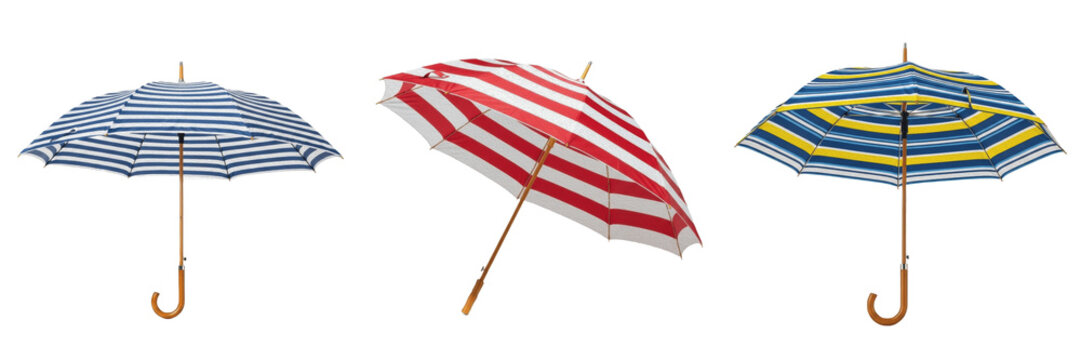 Isolated Red and White Striped Umbrella PNG Set Open Sunshade Parasol for Summer Beach Vacation Weather Forecast Theme Graphic Design Material Asset