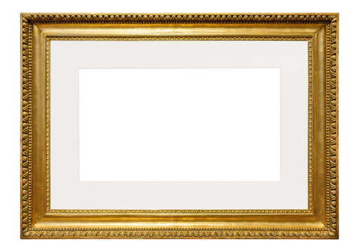 Artistic gilded antique painting frame with with passepartout isolated on transparent background