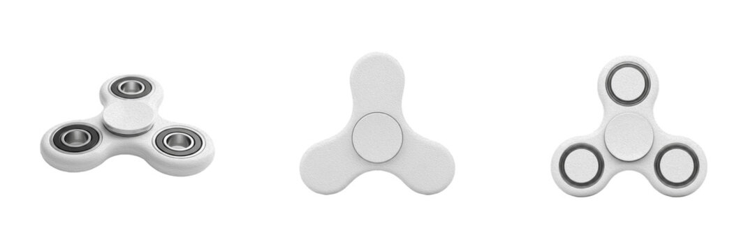 Isolated White Fidget Spinner PNG Set Plastic Stress Relief Toy Element for Child Game Branding Gadget Product Catalogue Graphic Design Project Asset