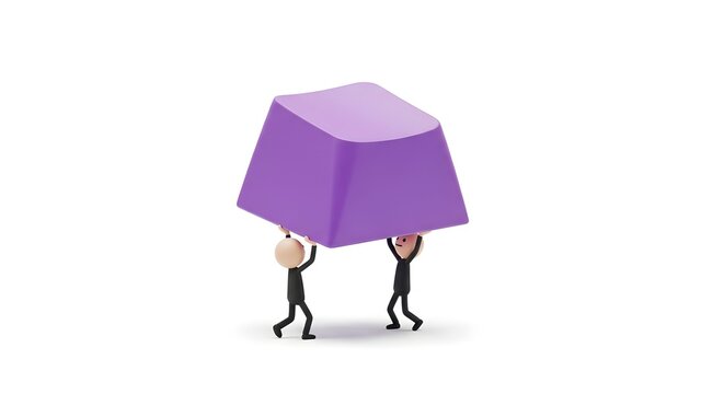 Figures carrying a giant purple computer keycap