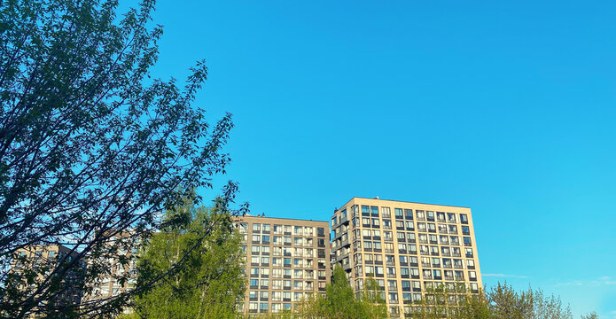 Architecture and real estate, modern residential apartment building with large panoramic windows
