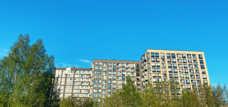 Architecture and real estate, modern residential apartment building with large panoramic windows