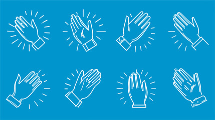Obraz premium Applause and clapping hands line icons on blue.