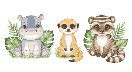 Watercolor Illustration of a Cute Baby Safari Animal Vector Character Isolated on White Background for Nursery Decor, Baby Shower Invitations, and Children's Room Wall Art