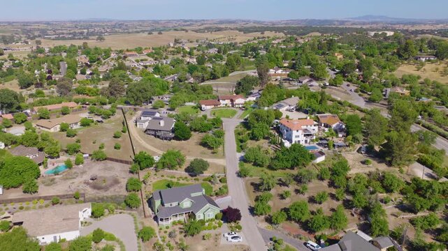 Paso Robles California Aerial View of Rural Homes and Rolling Hills 01