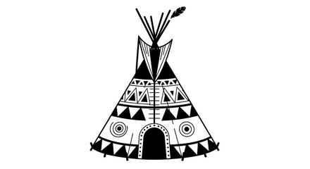 Tribal Teepee Icon with Geometric Patterns and Feather © sarmadi