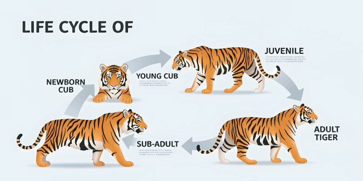 Life cycle of tiger stages growth.