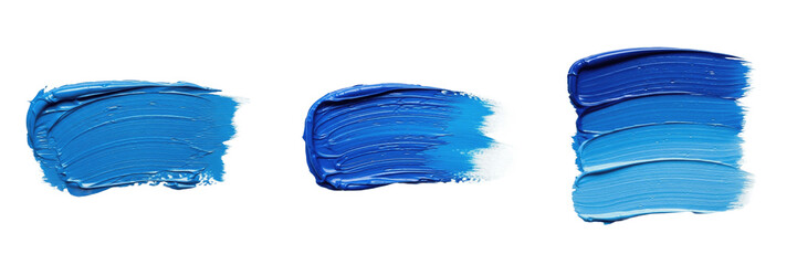 Set of Three Artistic Blue Paint Brush Strokes Isolated on White Background, High Resolution Acrylic Texture PNGs, Grunge Clipart Elements, Graphic Design Overlays, Abstract Messy Markings, Creative B © QReechina