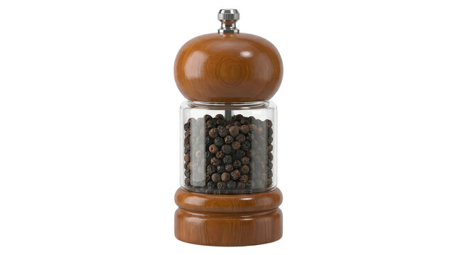 Wooden & Glass Pepper Mill with Black Peppercorns - Kitchen Spice Grinder