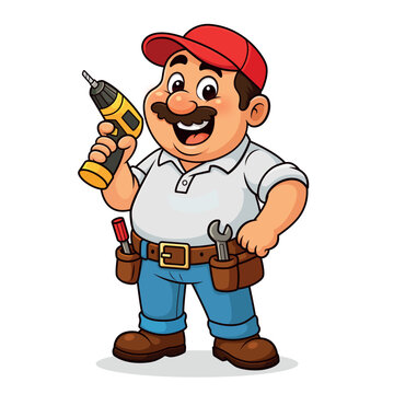 Funny Handyman Worker Cartoon Character Illustration Vector