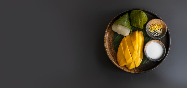 Delicious Plate of Thai Mango and Sticky Rice with Space for Copy
