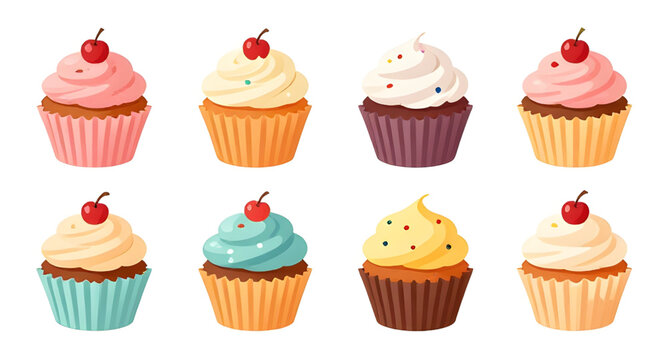 frosting, cupcake, dessert, sweet, bakery, muffin, icing, food, snack, sugar, baked, treat, vanilla, chocolate, vector, illustration, isolated