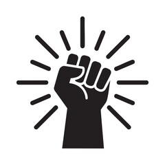 Fototapeta premium Raised Clenched Fist with Rays Vector Sign for Support and Power