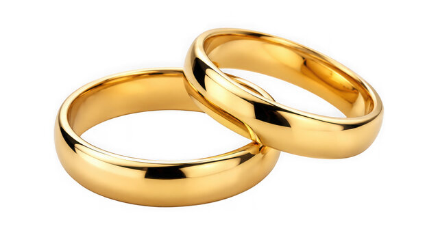 Two golden wedding rings isolated PNG, symbol of love and marriage on transparent background, jewelry for engagement and ceremony