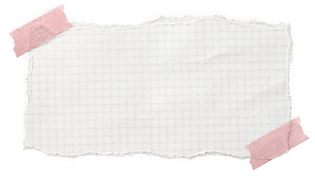 Torn piece of squared paper with tape PNG isolated on transparent background, crumpled notebook sheet for notes and reminders