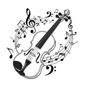 Violin with Musical Notes and Clefs - Classical Music Concept