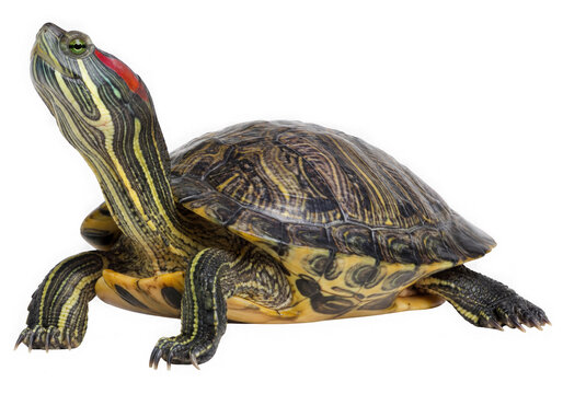 Isolated Red-Eared Slider Turtle with Detailed Shell Pattern