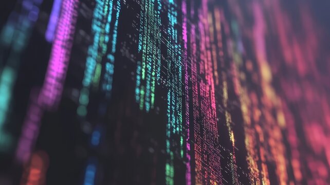Abstract digital data flow background featuring colorful binary code streaming technology concept visuals