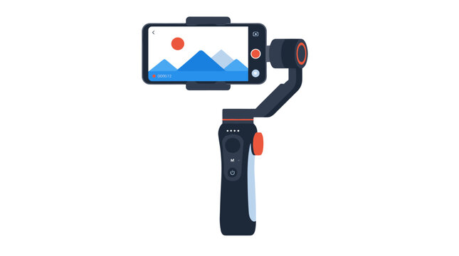 Smartphone Mounted On Handheld Gimbal Stabilizer for Video Recording.