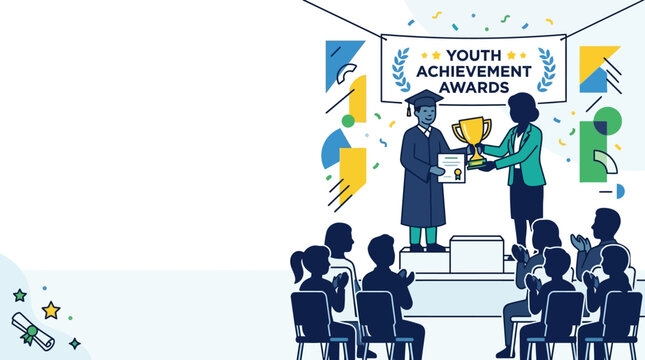 A teacher presenting an award to a student during a youth achievement ceremony.