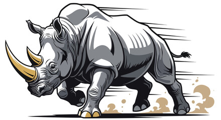Aggressive Rhinoceros Charging, Wildlife Illustration © heri