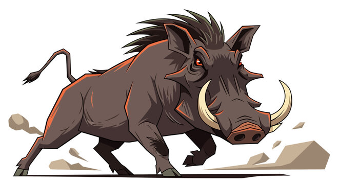 Aggressive Cartoon Warthog Charging Forward