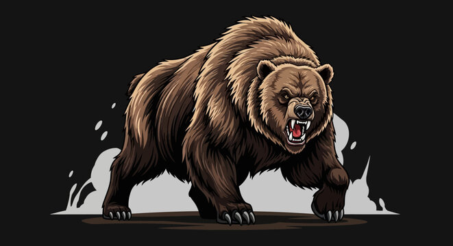 Aggressive Grizzly Bear Walking Forward Pixel Art Style