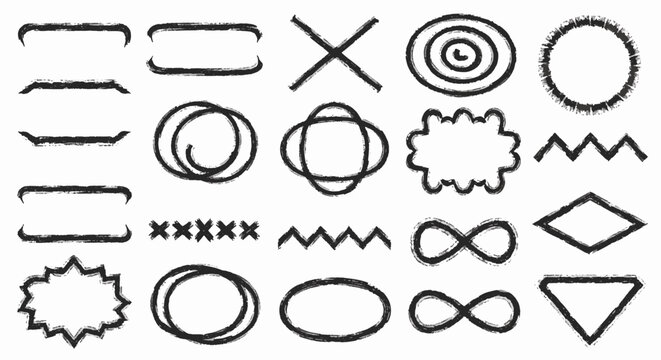 Collection of hand-drawn chalk style frames and decorative borders with sketchy textures, vintage chalkboard aesthetic vector elements for restaurant menus, blackboard signage, and labels.