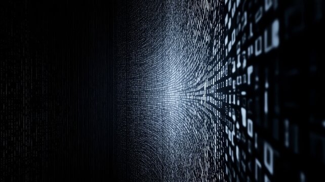 Abstract digital background representing big data flow and network connectivity in binary code patterns