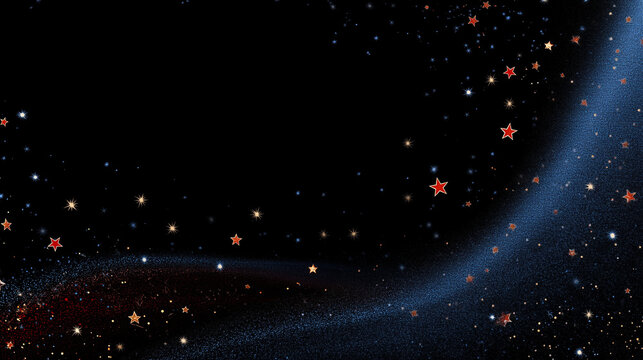 暗い青の背景に星と光の粒が流れる幻想的な抽象背景、宇宙や夜空を感じるテクスチャ素材