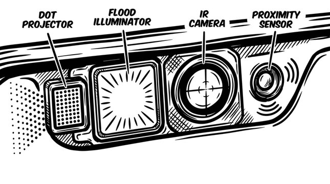 Smartphone Camera Module Components Close Up Illustration.