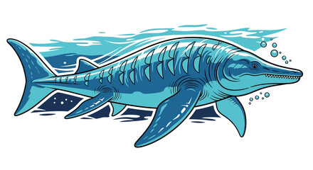 Ancient Marine Reptile Mosasaurus Swimming Underwater, Prehistoric Sea Creature Illustration © yanto