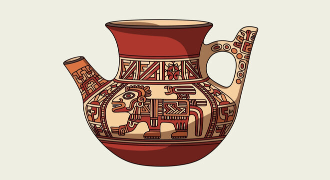 Ancient Peruvian Pottery: Moche Culture Stirrup Spout Vessel with Warrior Motif